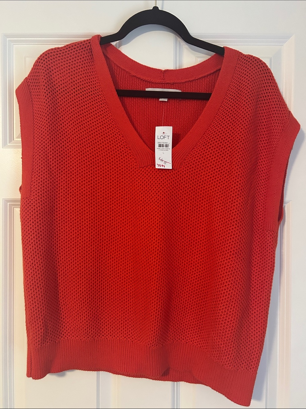 LOFT Red Open-Knit V-Neck Sweater Vest